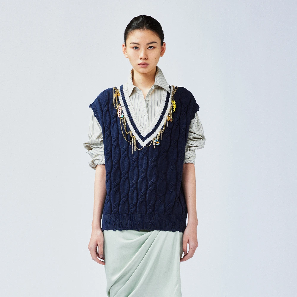 UOOYAA/乌丫2025春款「愉悦的REMAKE」钻链毛衫背心UY25132M134134