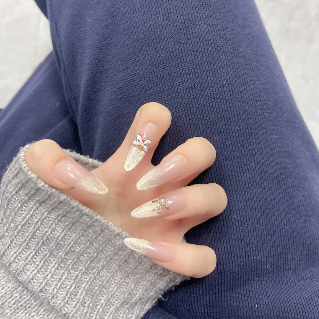 醒狮烟花 长中短猫眼穿戴甲手工高级感轻奢美甲贴片渐变新款美甲