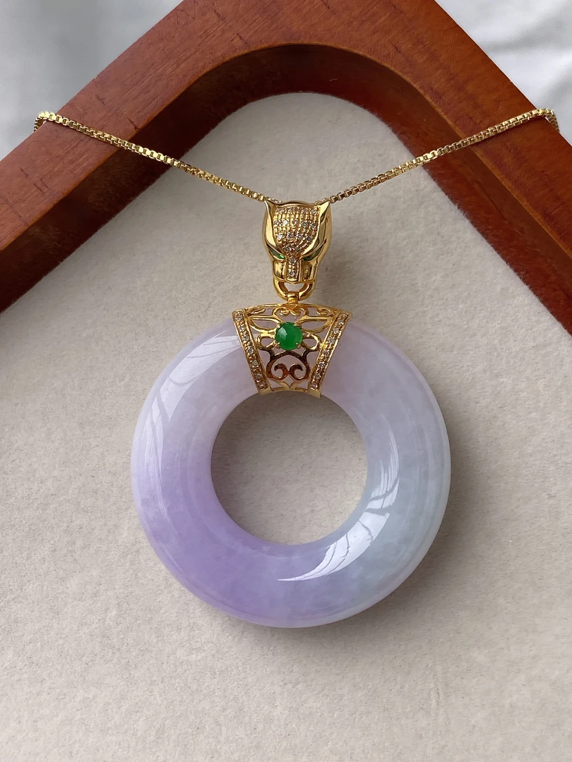 天然缅甸A级翡翠精致高端臻选百搭款紫罗兰甜甜圈吊坠18k金镶嵌