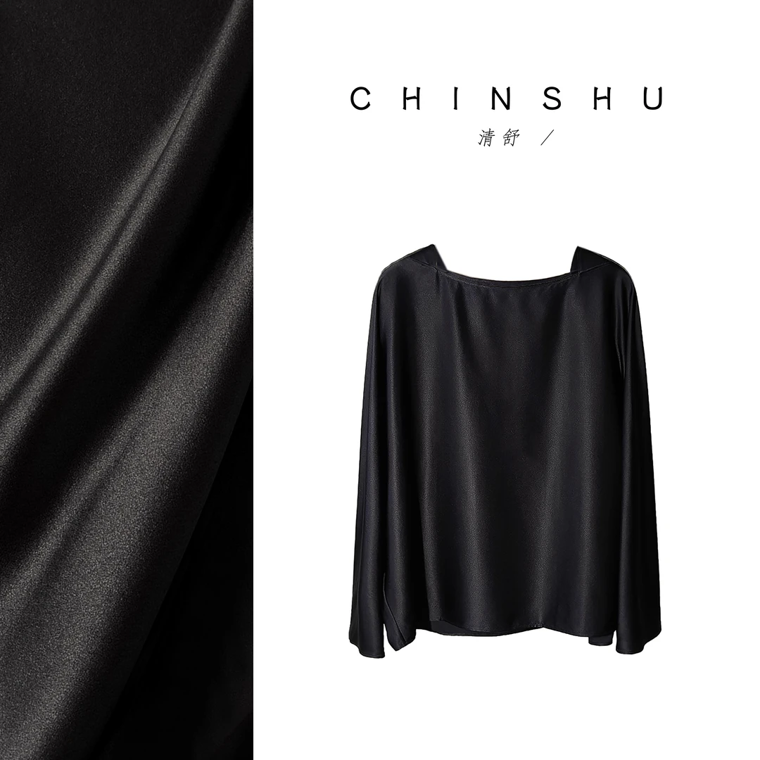 清舒【采桑子】重磅真丝上衣100%桑蚕丝一字领显瘦纸片人衬衫12058#