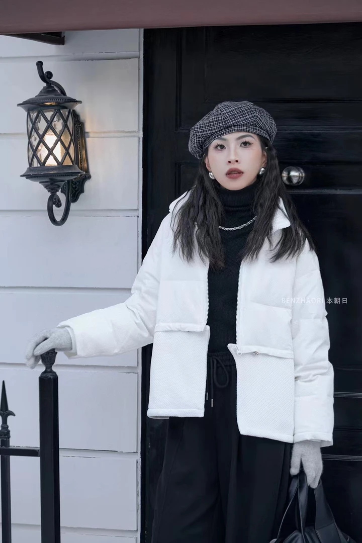 芬芬家#6356冬季福利加厚重工拼接拉链外套，衣长：60cm