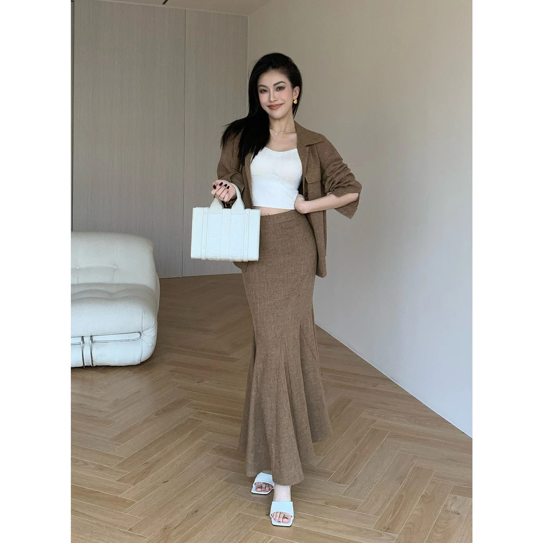 JIJINQI时尚气质显瘦复古裙子百搭休闲高腰包臀半身裙JC12BZHM162