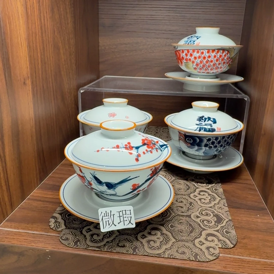 釉下手绘茶具微瑕