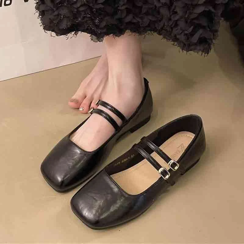 【如意】玛丽珍小皮鞋女春夏新款配裙子平底浅口一字带单鞋 A-188