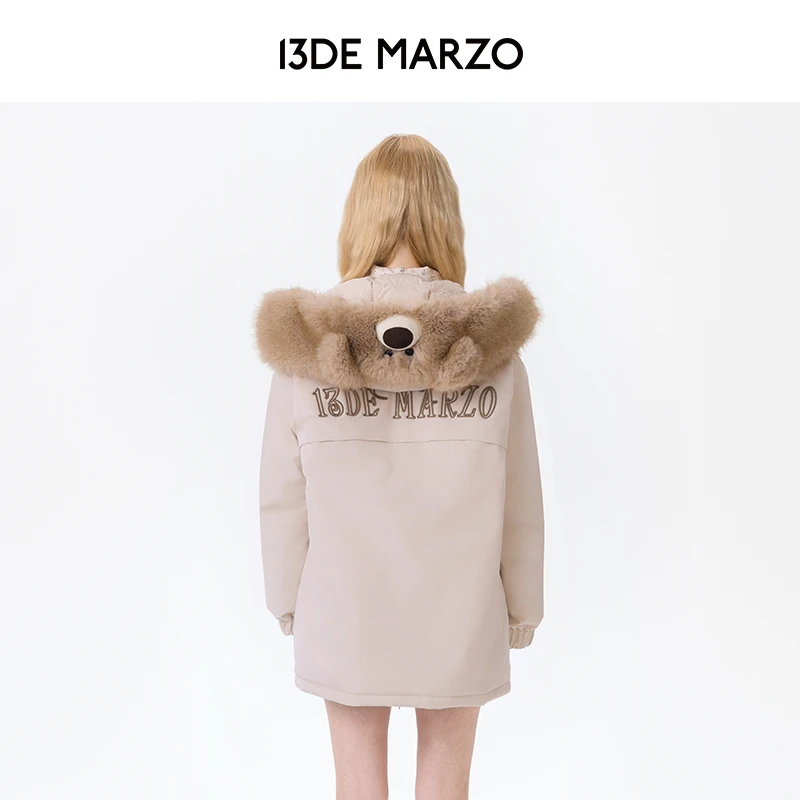13DE MARZO男女同款 2025秋冬新款毛领派克服外套中长款专柜同款