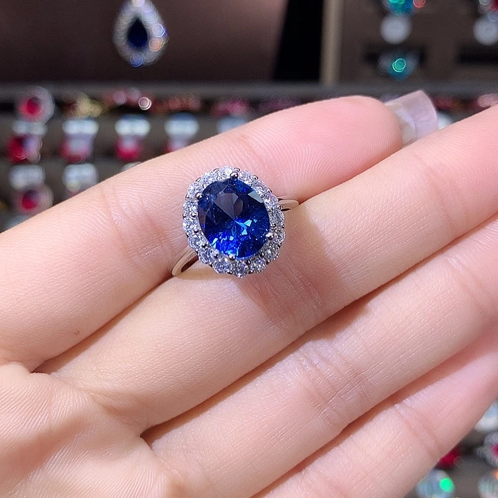 蓝宝石银S925镶嵌戒指矢车菊810