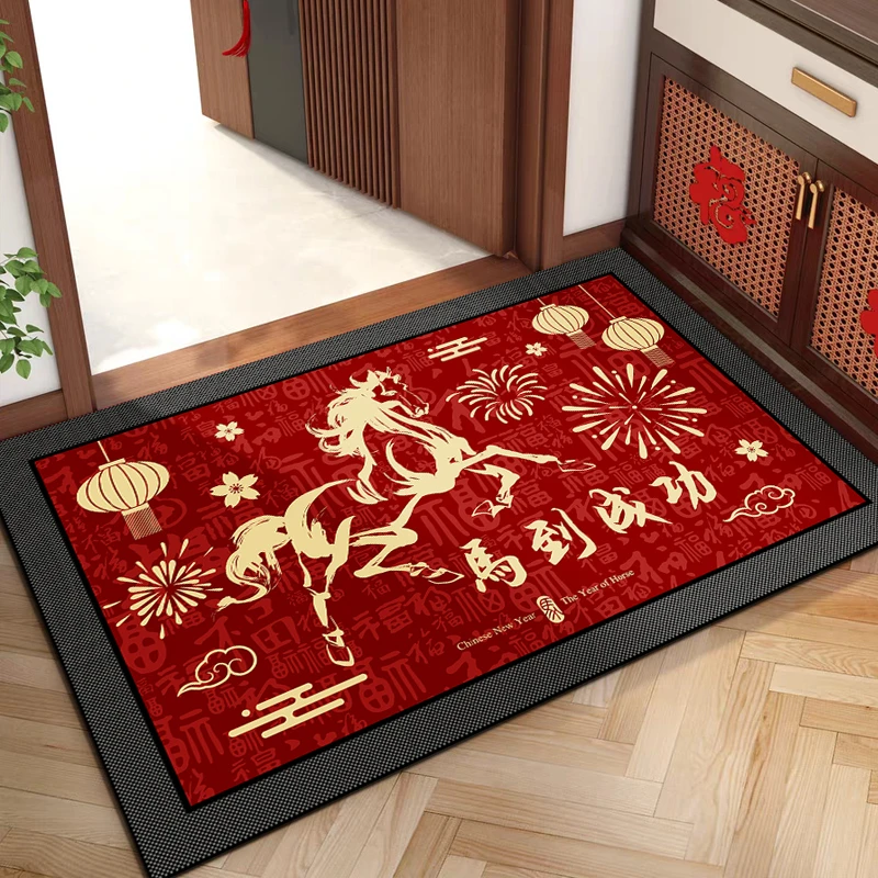 2026马年新款喜庆红色入户地垫入户门玄关耐磨耐脏脚垫子防滑地垫
