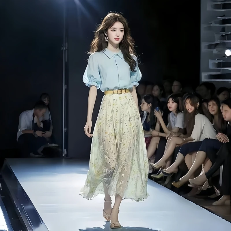 夏装搭配一整套时尚小香风韩剧女主穿搭减龄衬衫上衣半身裙套装女