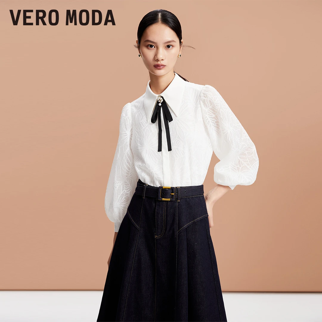 Vero Moda衬衫女2025秋季新款优雅百搭泡泡袖纯色上衣325331006