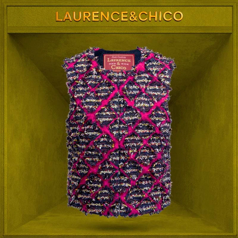 LC蛇纹粗花呢菱形格马甲，蓝粉D5AX10112013