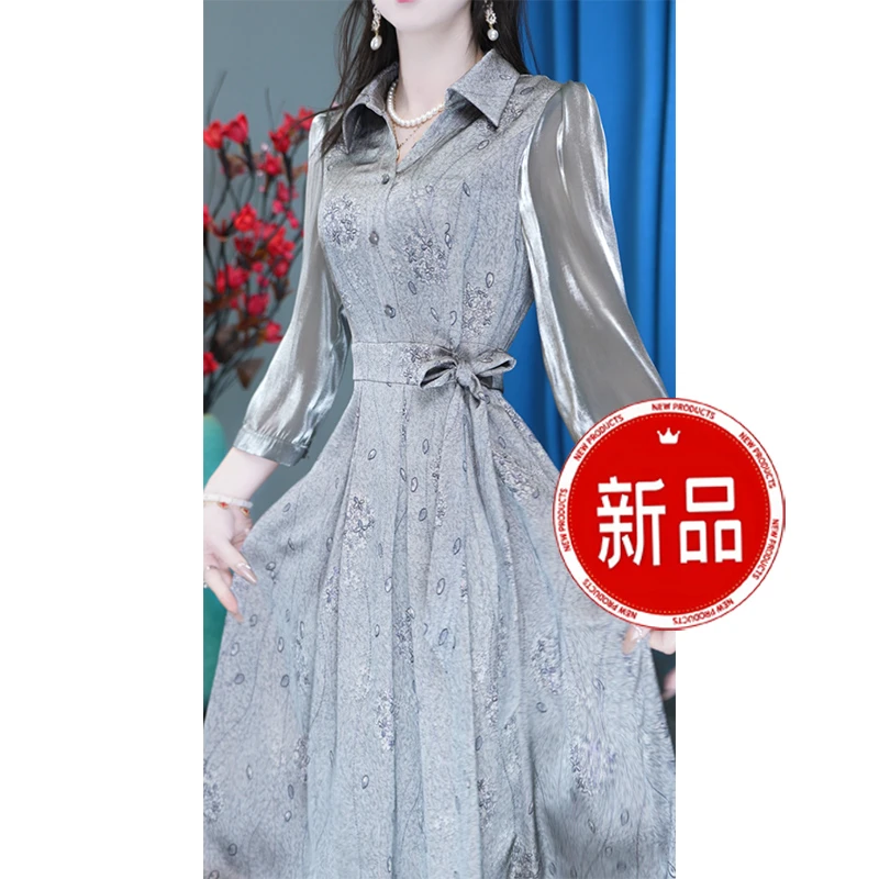 中长款长袖气质显瘦洋气收腰时尚优雅连衣裙