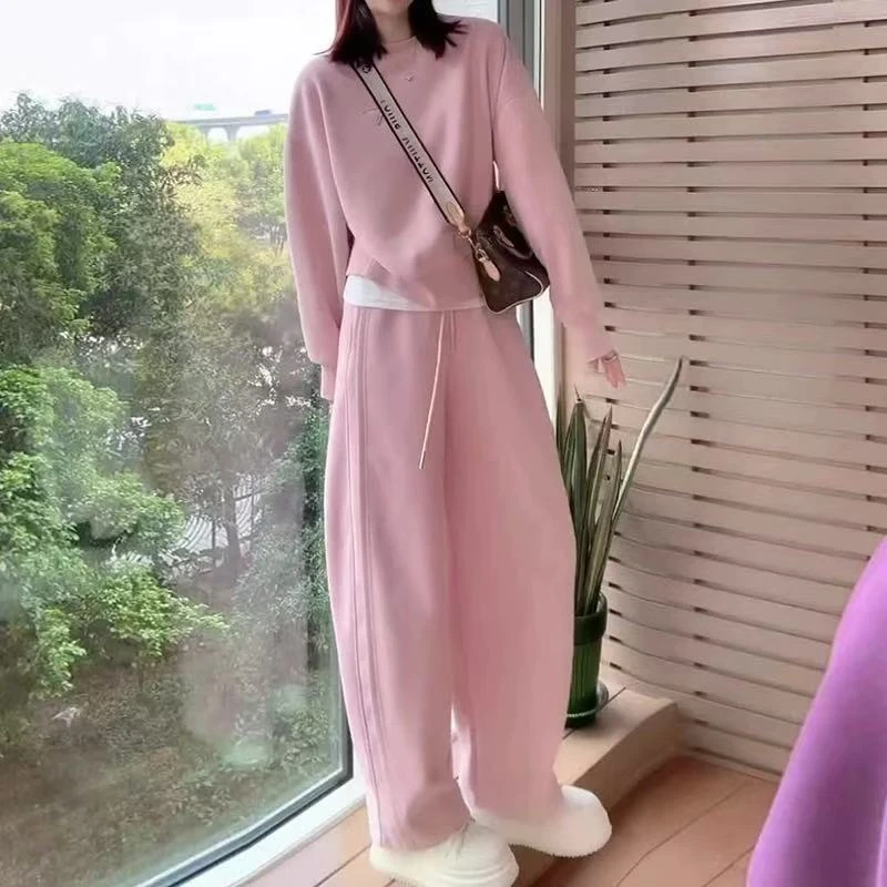 气质拼接设计圆领卫衣阔腿裤时尚宽松慵懒风两件套春季穿搭