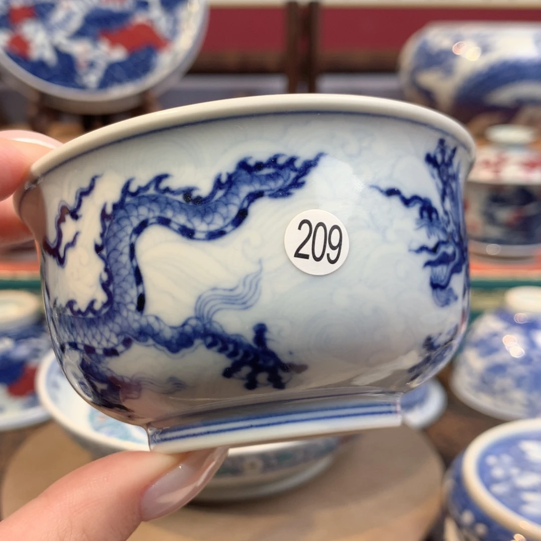 波***仔209青花海水龙纹杯xwy201