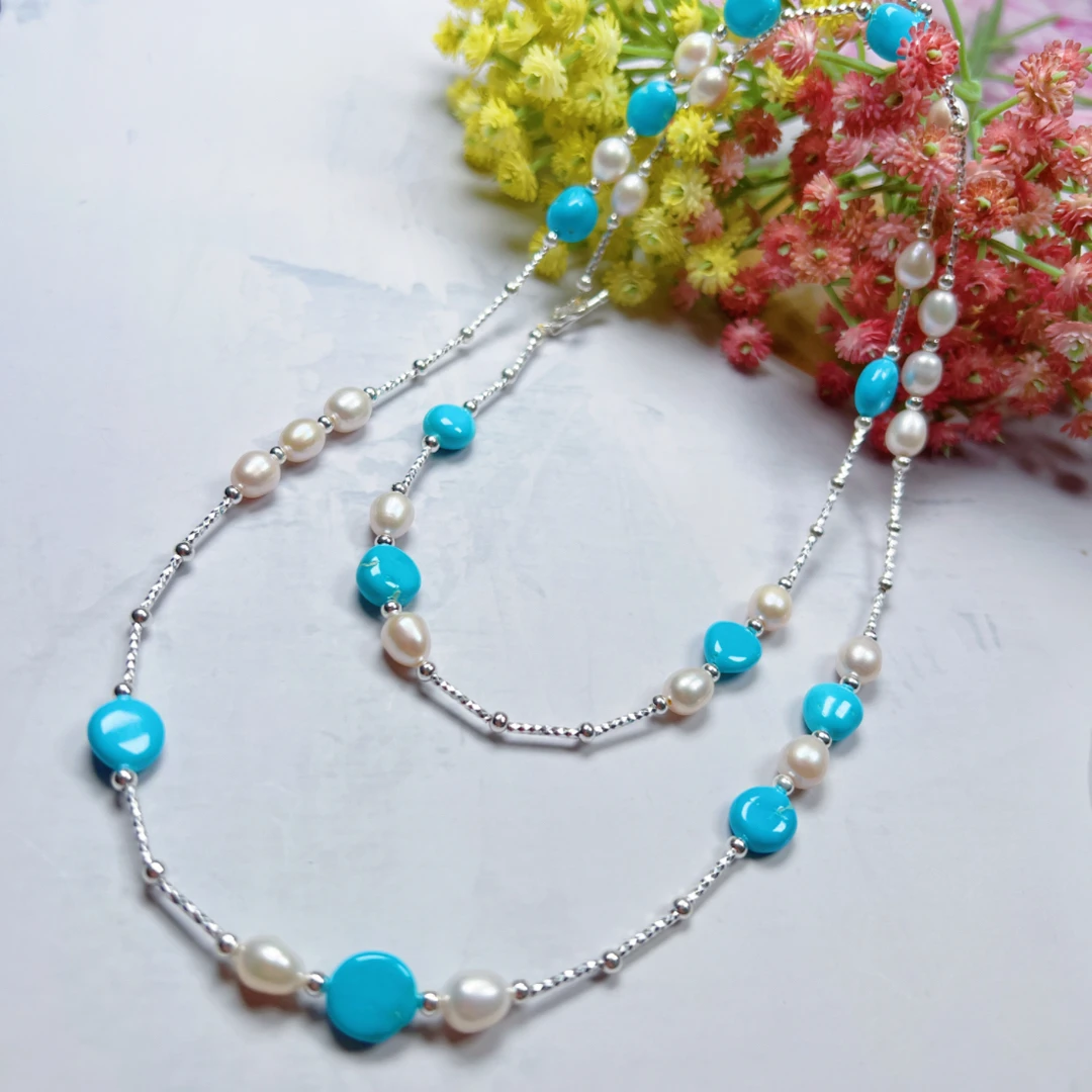 【大亿珠宝】天然绿松石毛衣链蓝色时尚巴洛克多圈两戴四季手作项链