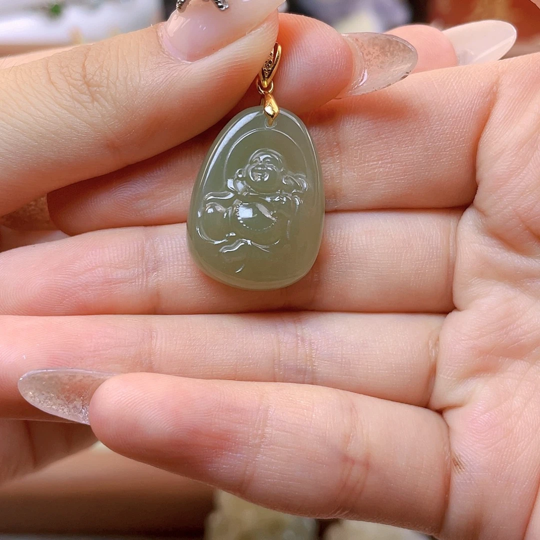 浅***然和田玉银S925镀金镶嵌吊坠(赠链)