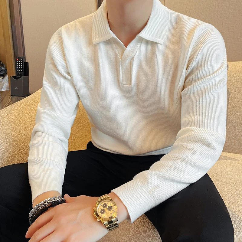 高级感条纹针织毛衣男款爆款2025新款秋冬保暖翻领厚款打底衫男