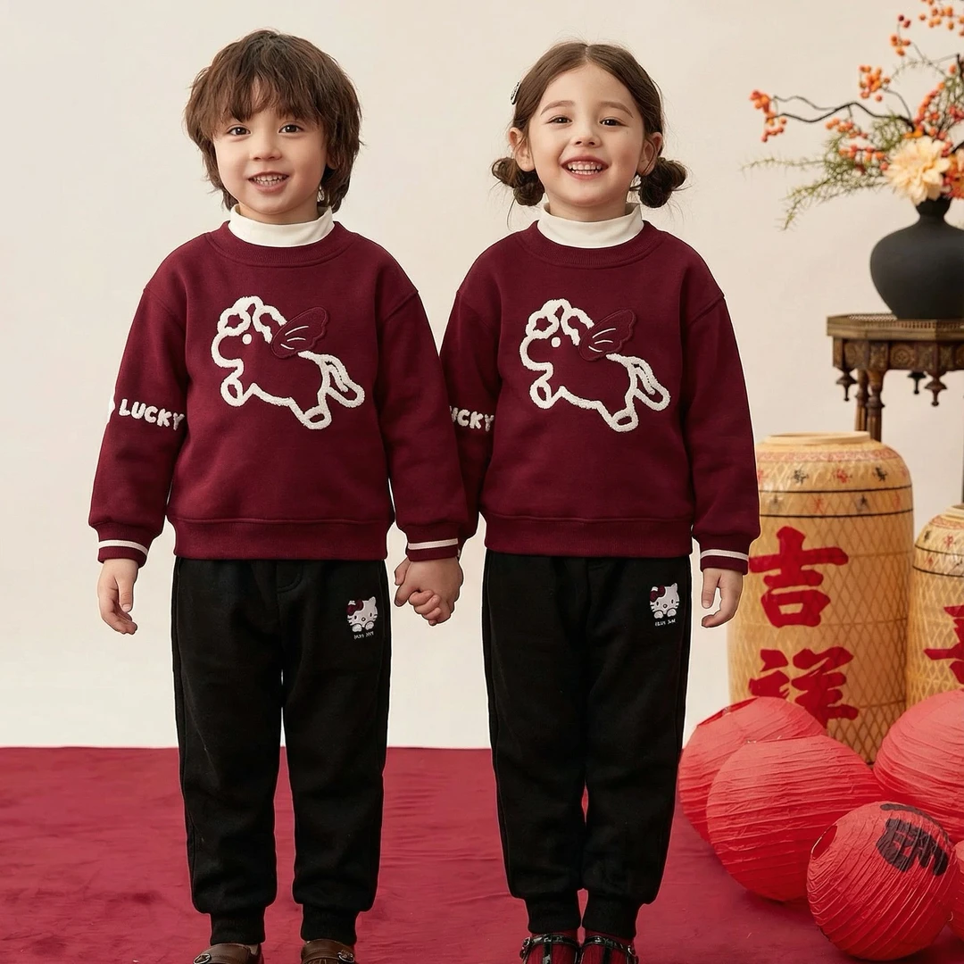 趣奇贝贝 女童卫衣女孩冬季上衣女宝新年拜年服宝宝红色过年童装