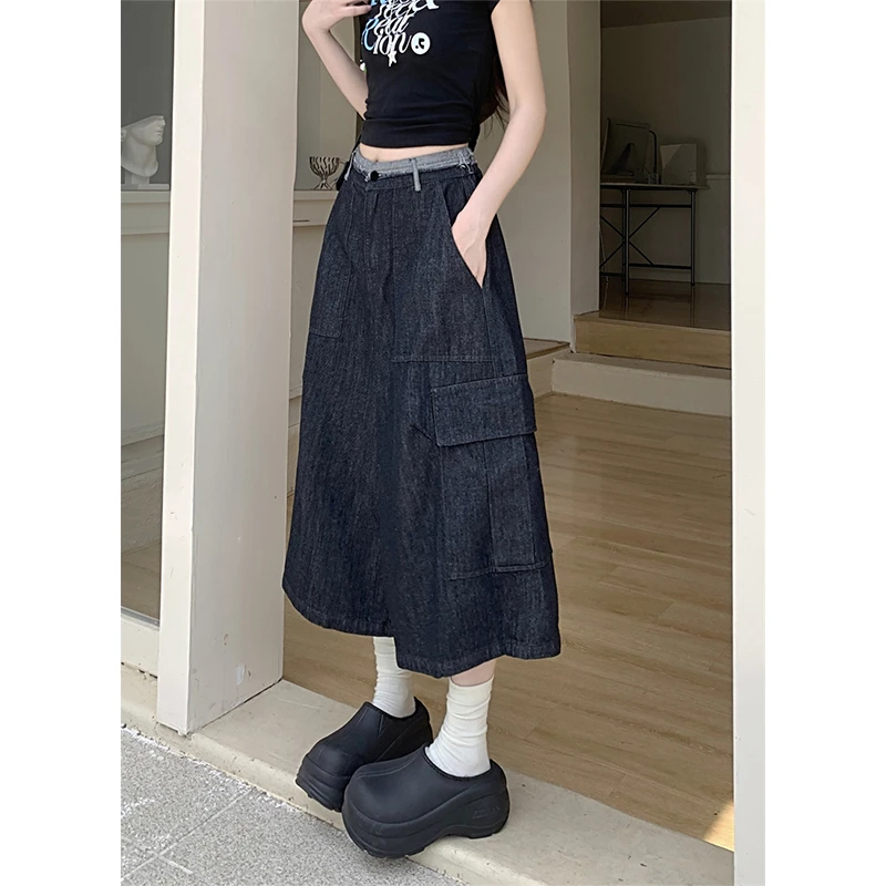 复古水洗高级感口袋七分牛仔裤女夏季新款松弛显瘦百搭直筒中裤潮