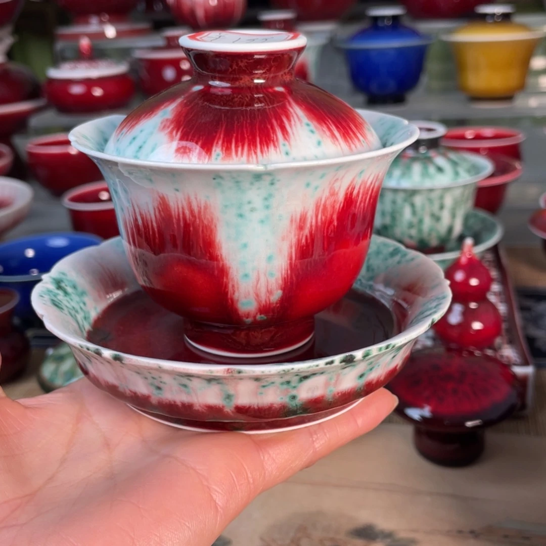 景德镇原矿釉花釉盖碗