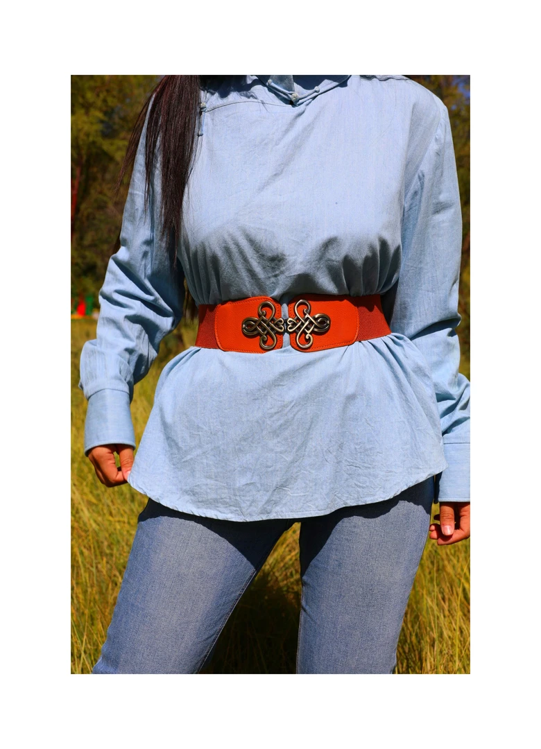 女士腰带紧身蒙古袍搭配长款多色