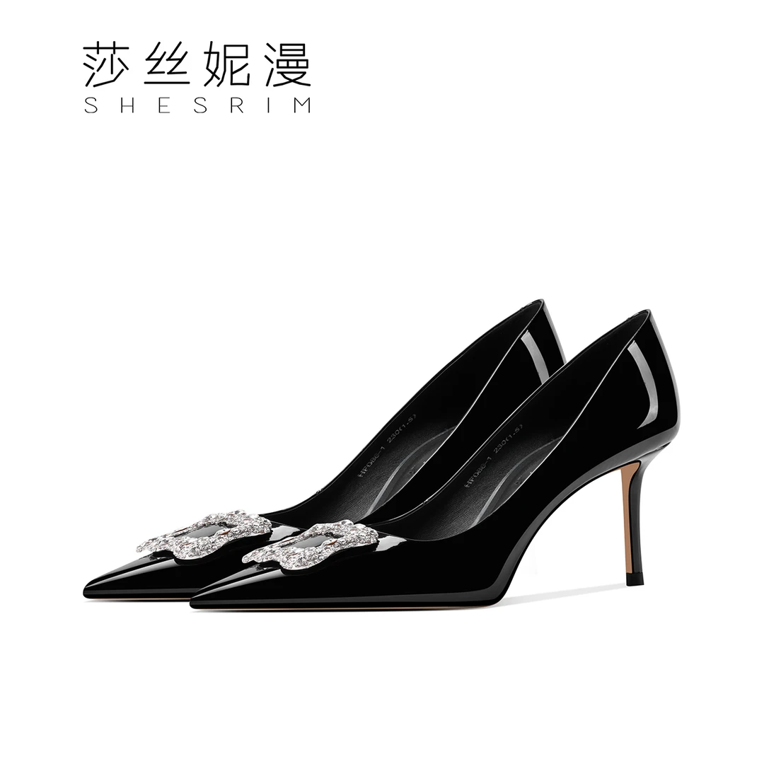 D56-新款真皮细跟女单鞋名媛风浅口女鞋尖头气质简约女士