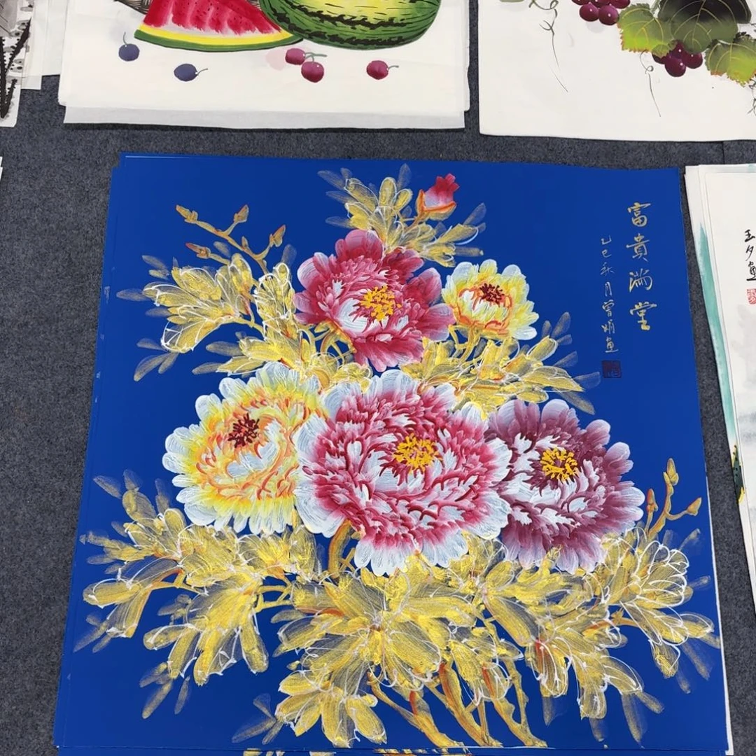 国画68×68金叶牡丹画画画画