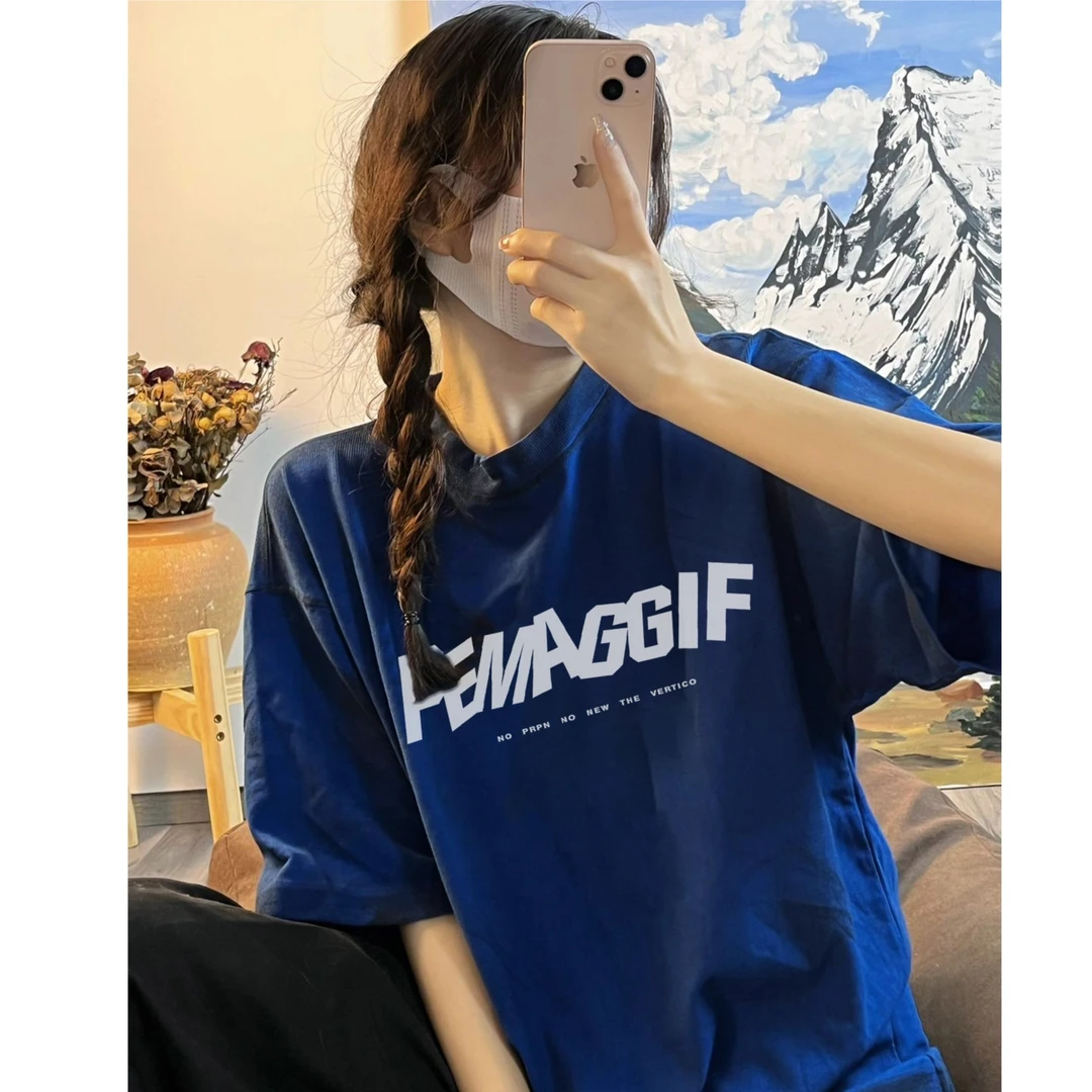 N77#【100%纯棉】美式潮牌短袖T恤宽松百搭男女同款休闲情侣上衣