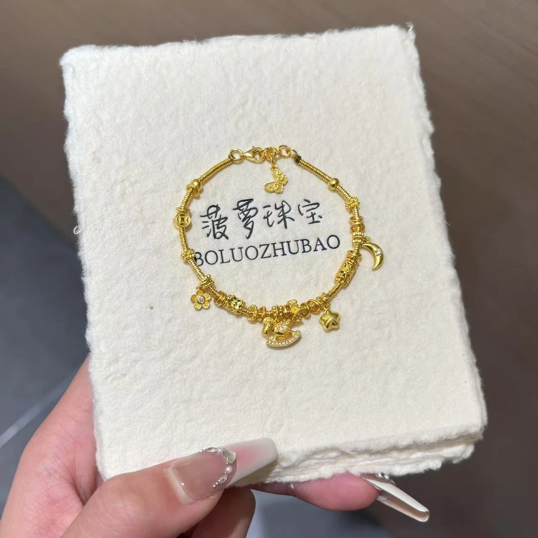 【菠萝珠宝】足金999 星星月亮 也在看着我花钱 手链 金重：15.44克
