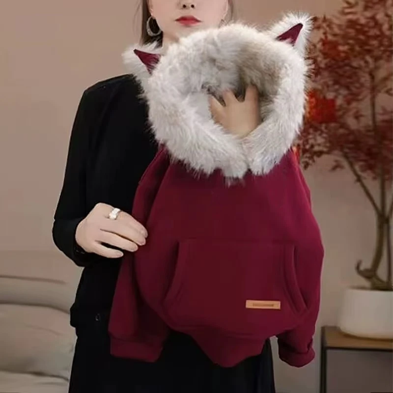 女童加厚秋冬季新款连帽加绒卫衣慵懒宽松女宝宝上衣