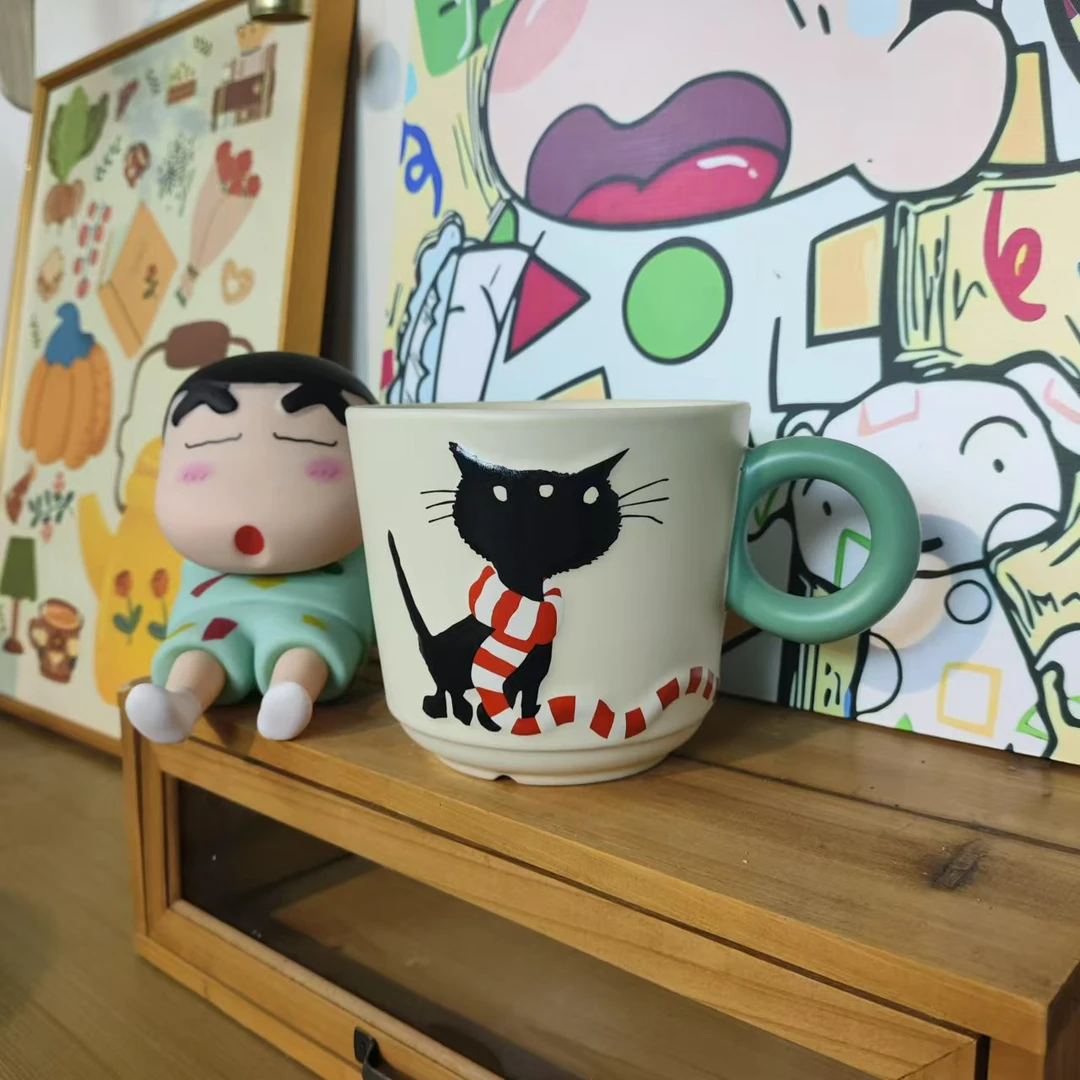 围巾猫咪马克杯萌趣办公杯早餐杯燕麦牛奶大容量陶瓷杯子