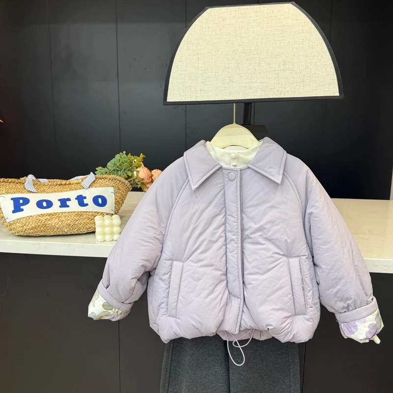 leomama女童流行紫棉服中大童宽松版休闲装冬款外套女孩韩版上衣