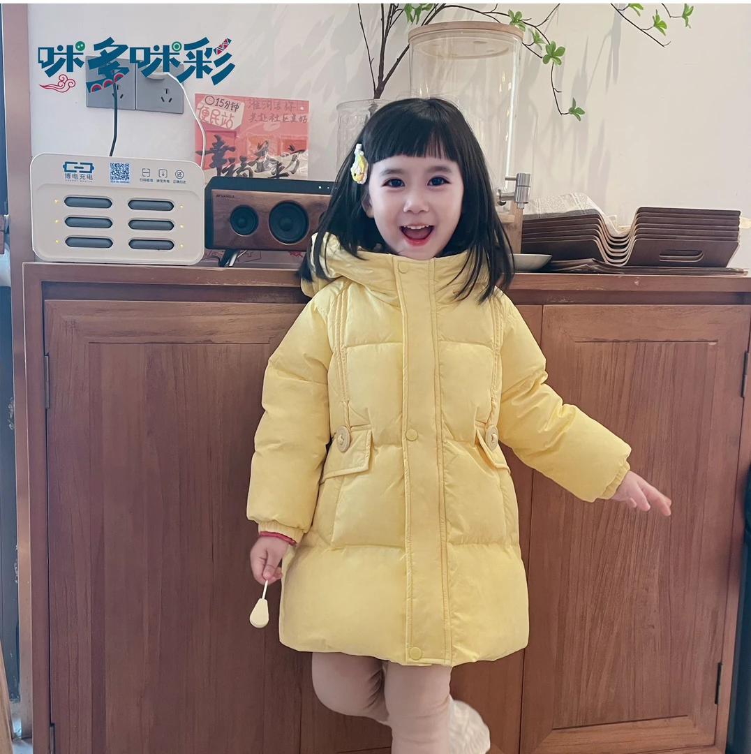 咪多咪彩原创儿童羽绒服冬季新款中大童纯色鹅绒连帽加厚保暖外套
