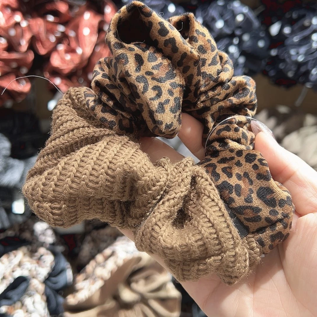 皮质铁合金毛线豹纹发圈