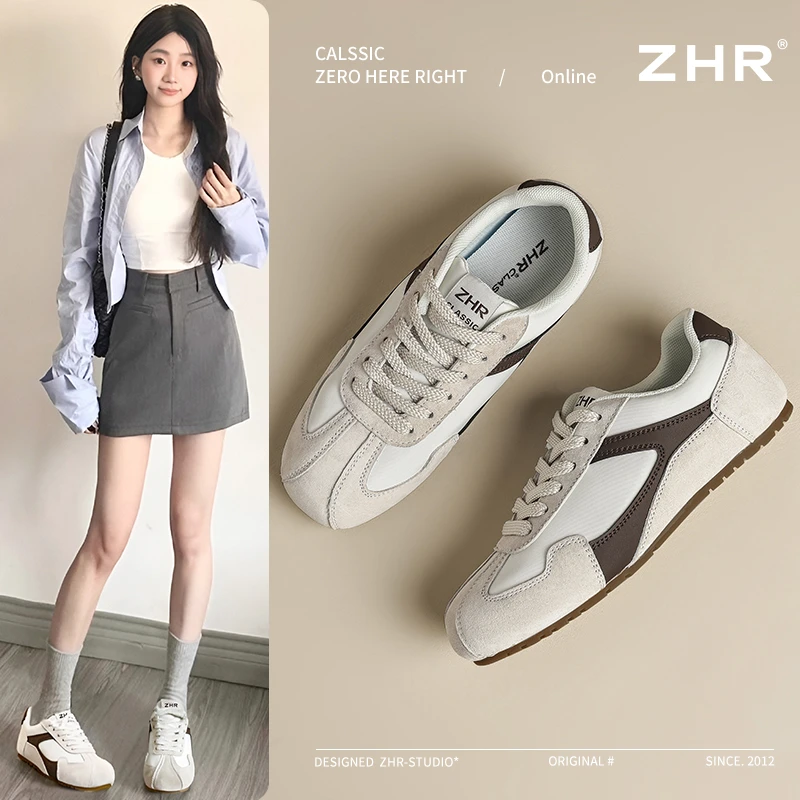 ZHR/则则头层猪皮~复古德训鞋女25秋休闲鞋轻便赛车鞋百搭运动鞋