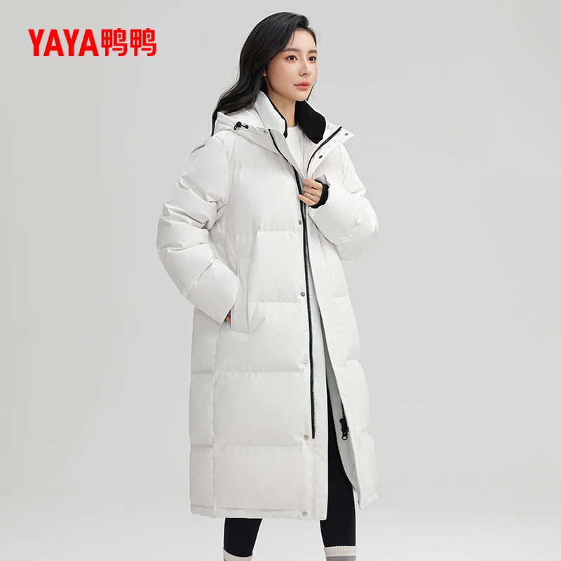 YAYA/鸭鸭羽绒服女士冬季新品中长款时尚纯色简约百搭保暖外套