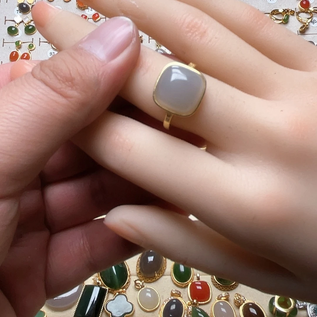 和田玉戒指银S925镶嵌