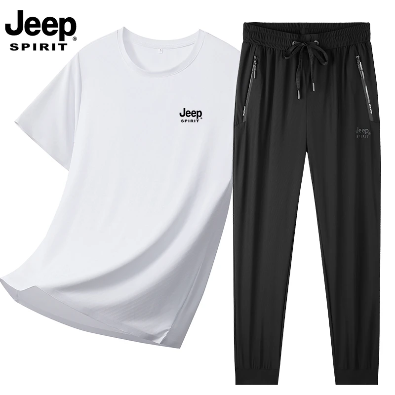 JEEPSPIRIT吉普套装夏弹力休闲长裤速干夏季休闲运动套装薄款夏装