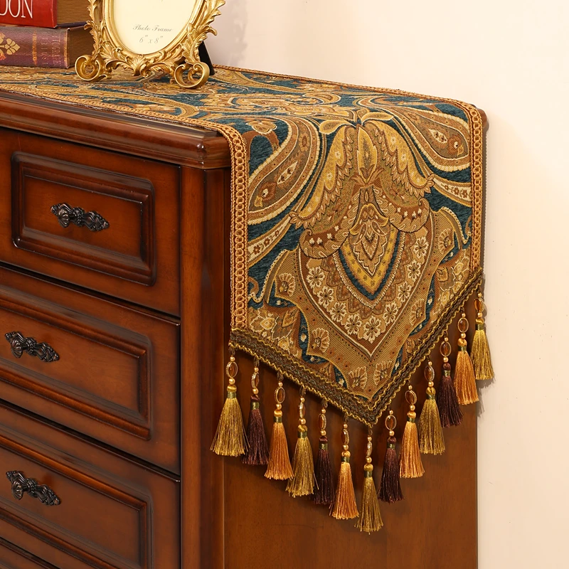 桌旗美式复古高级感斗柜装饰欧式高端餐桌布茶几长条茶席法式轻奢