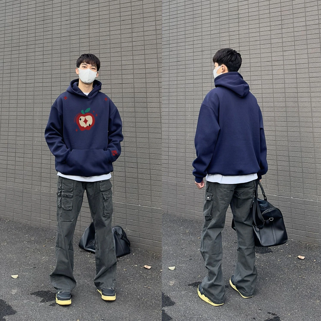 WASSUP HSUBE印花长袖秋冬宽松休闲潮流美式卫衣艺术苹果情侣上衣