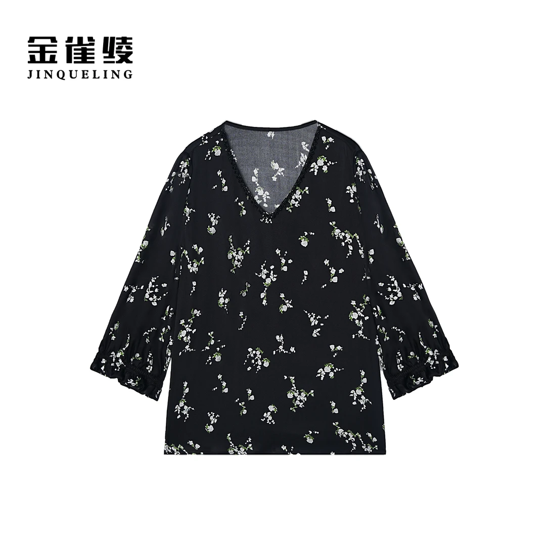 金雀绫【风吹茉莉】桑蚕丝钉珠工艺透气加宽加大小衫SZA2S314