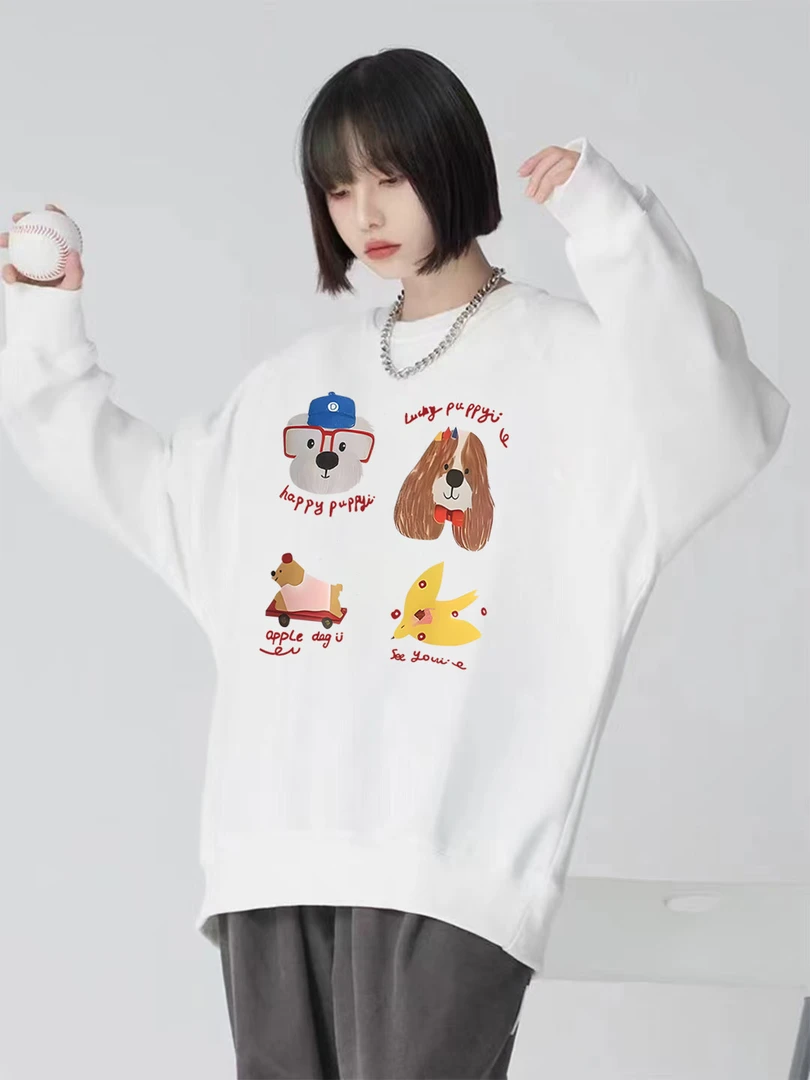 潮牌女士卫衣春秋牛奶丝长袖大码时尚宽松圆领流行百搭印花款3