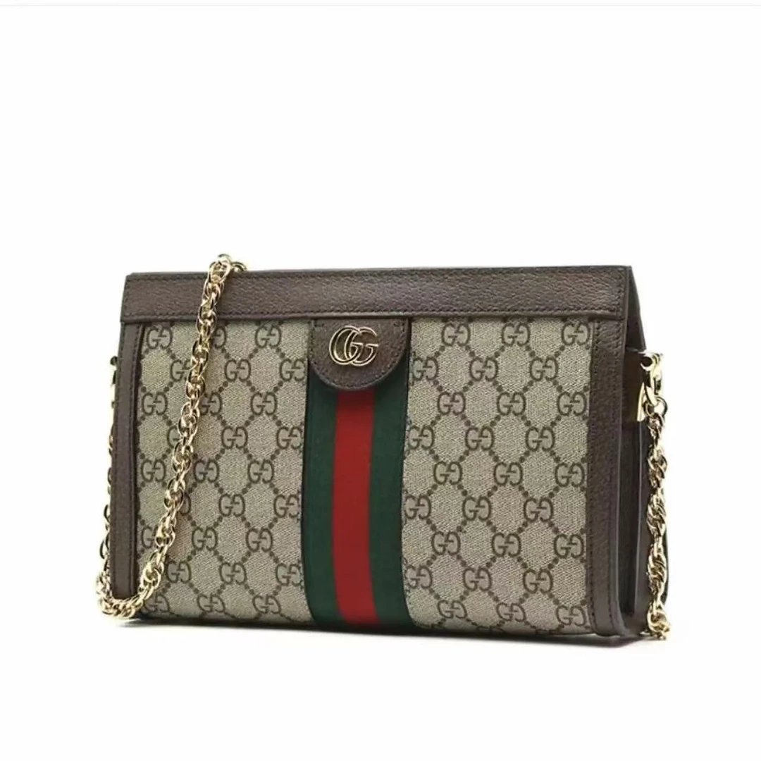 99新 GUCCI/古驰 GUCCI中号Ophidia夹子包棕色单肩斜跨包/如意