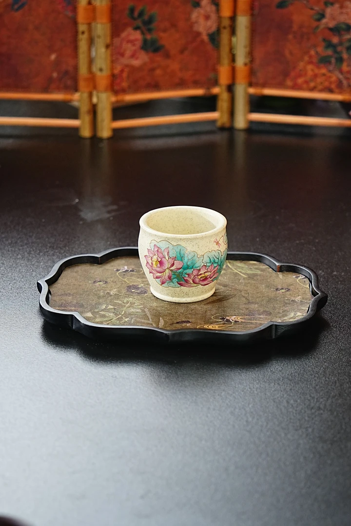 【1012荷花杯】宜兴原矿紫砂全手工百段彩绘荷花