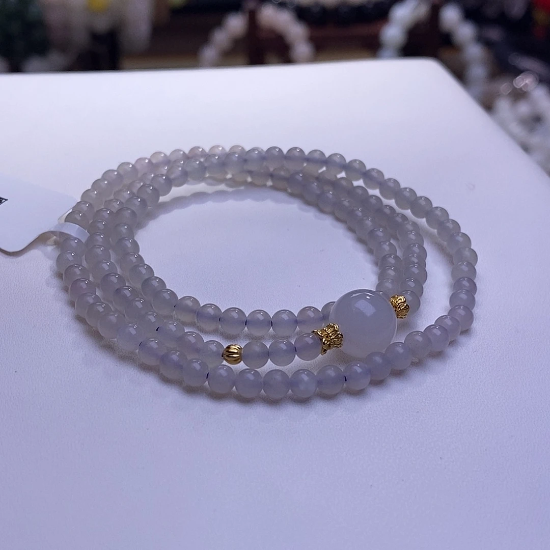 颈饰未镶嵌和田玉收藏级烟紫高冰老矿料仙紫小米珠4m