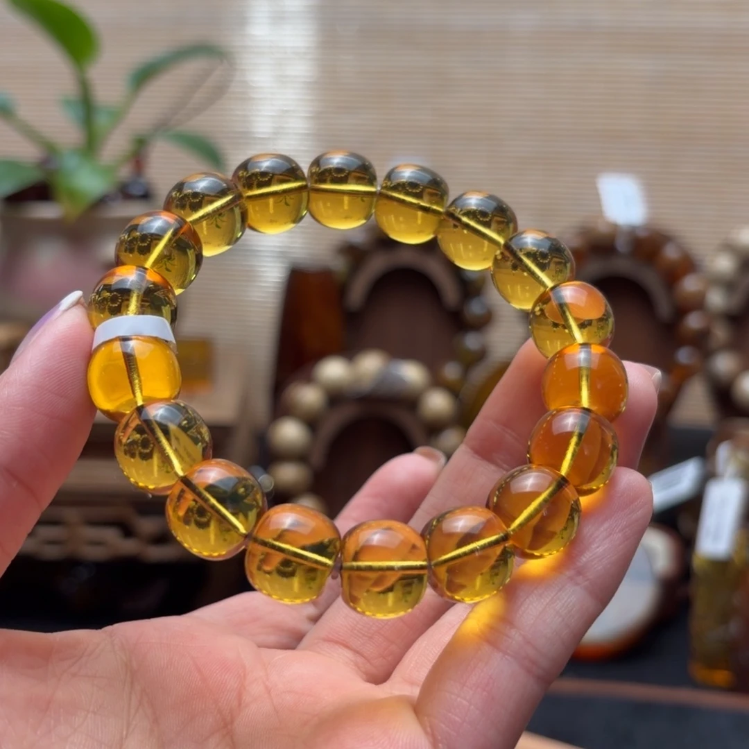 琥珀未镶嵌珠宝奇石12mm净水黄绿双茶老型