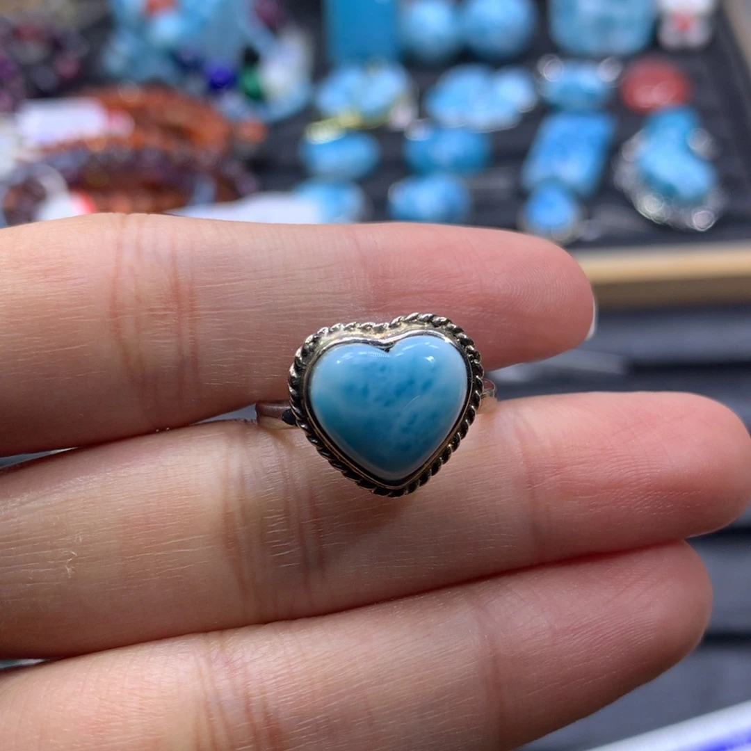 针钠钙石（海纹石）银S925镀金镶嵌戒指