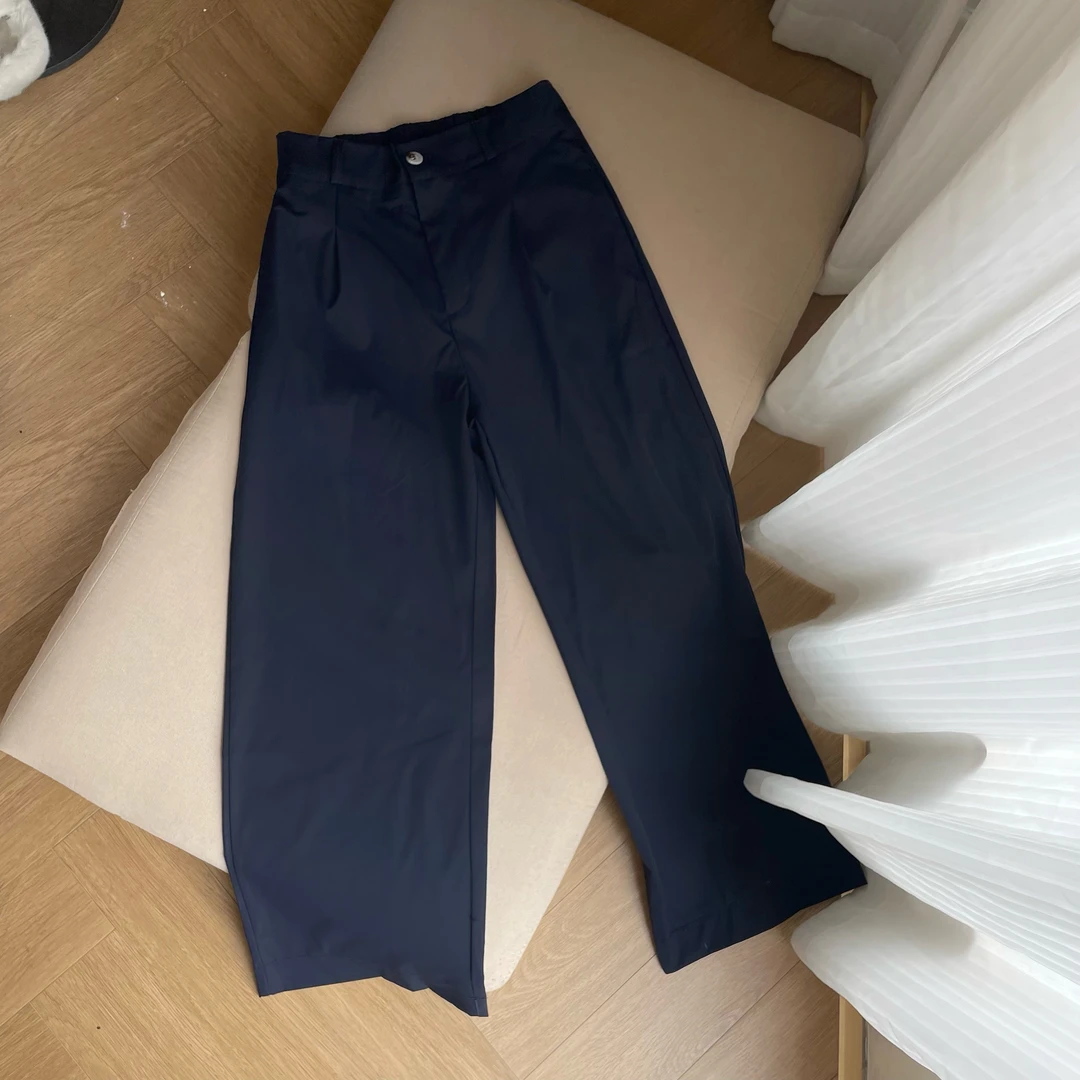 (运费补贴)通勤女士百搭通用休闲牛仔裤高腰休闲裤针织蓝色