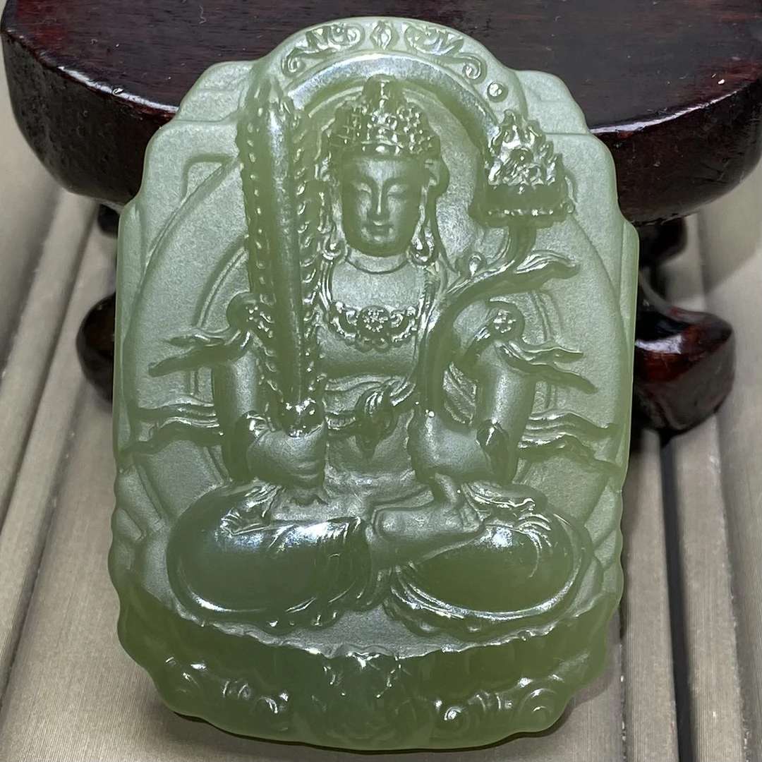 天然和田玉湖水绿守护神虚空藏菩萨青海料挂件吊坠一物一证高冰