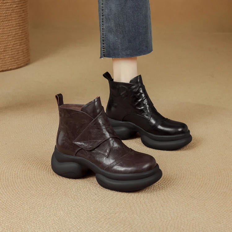 6cm 英伦风通勤休闲百搭粗跟短靴春秋法式气质简约时尚小个子短靴