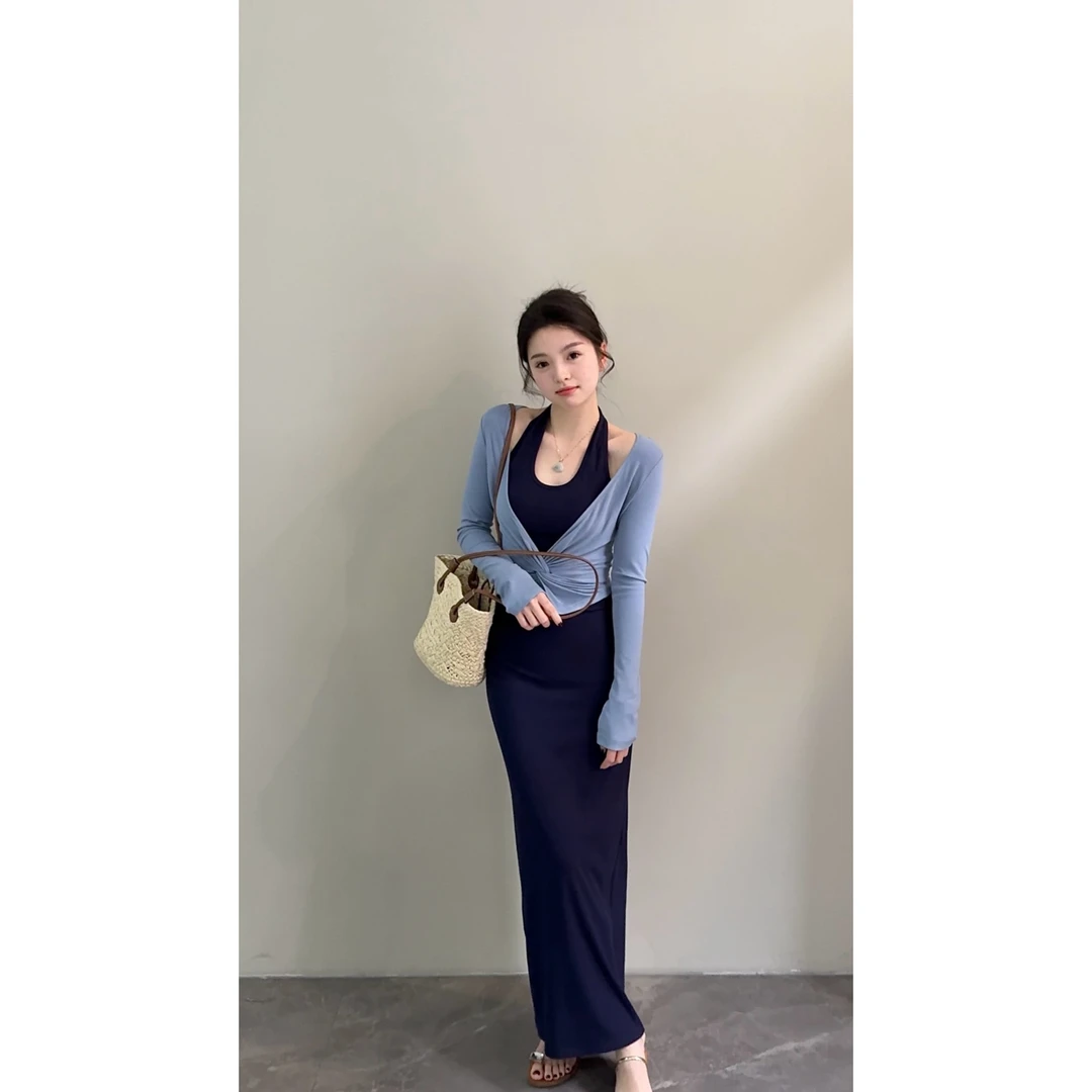 【颂宋】早春新款真两件连衣裙显瘦撞色拼接长裙气质时尚长裙DT1108